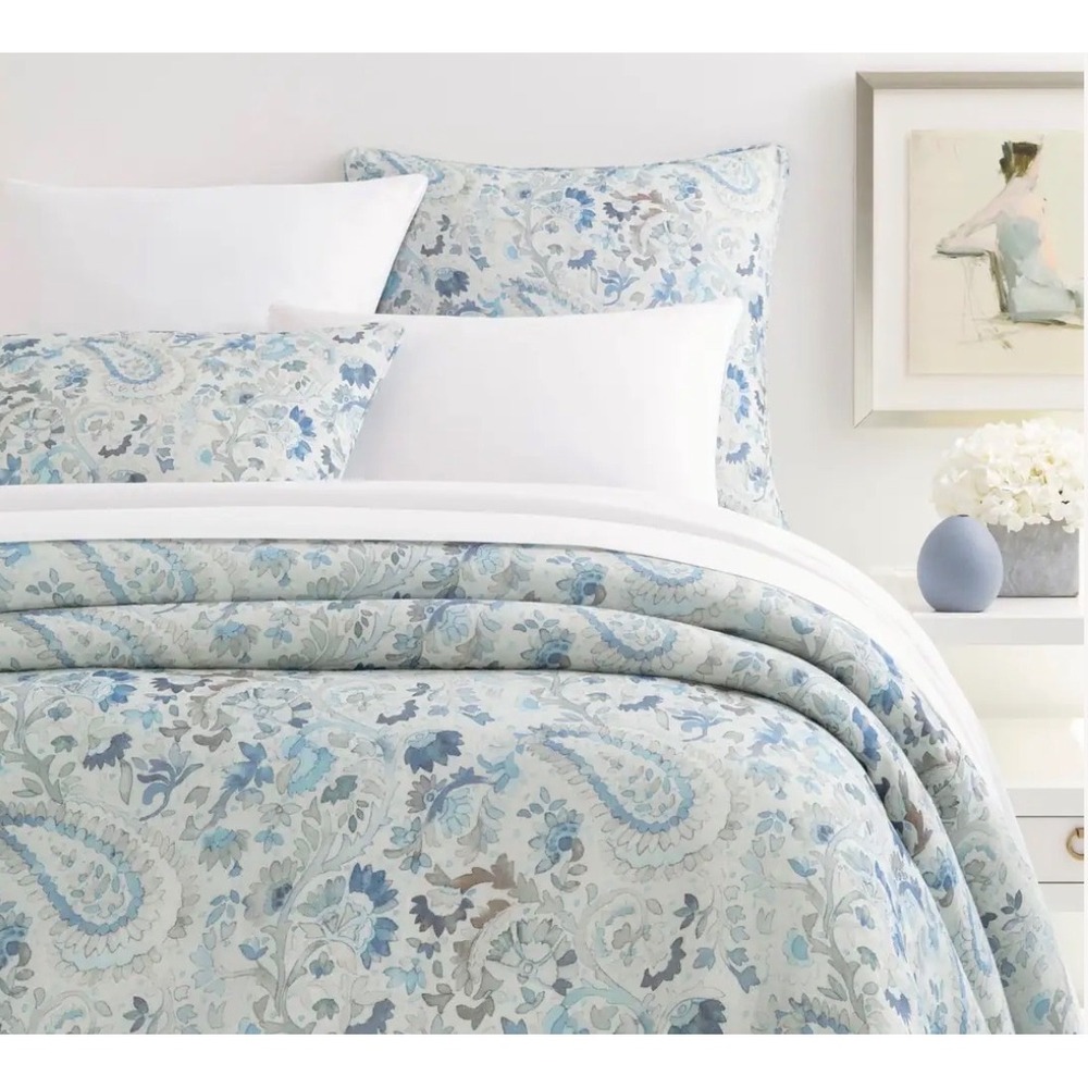 Annie Selke Pine Cone Hill Ines Linen Blue Paisley King Duvet Cover 108x90